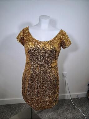 Sequin dress gold yellow party cocktail short sleeve mini dress bodycon sexy